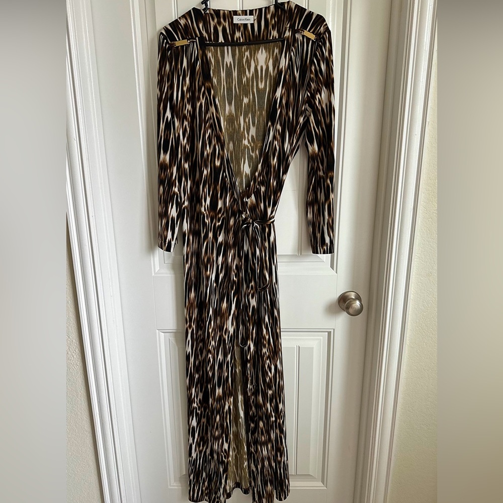Calvin Klein cheetah print maxi wrap dress